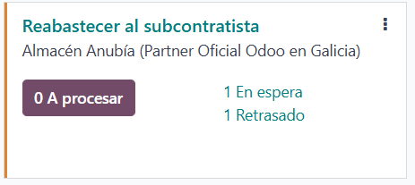 Tipo de operación Reabastecer al subcontratista en el resumen de Inventario